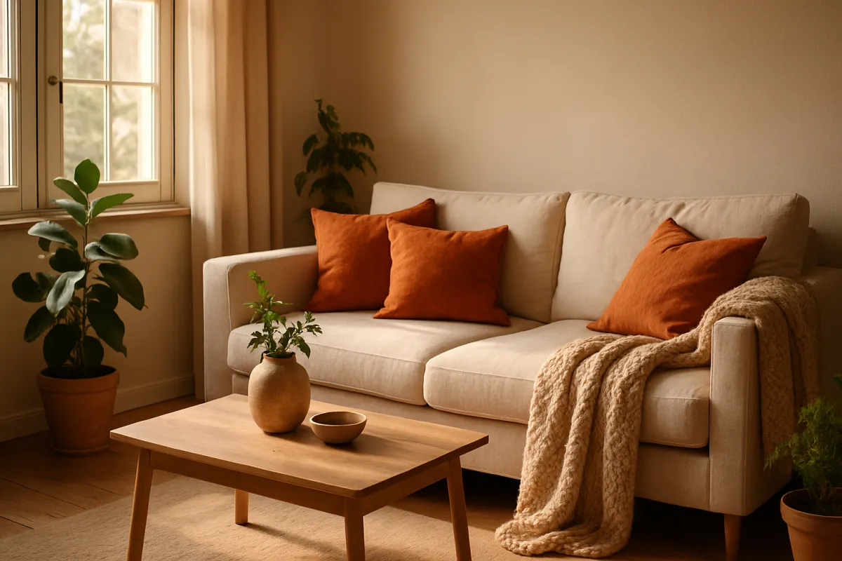 A cozy, warm living room