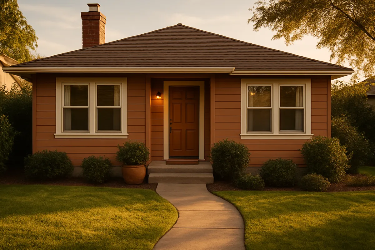 A welcoming suburban house exterior at golden hour